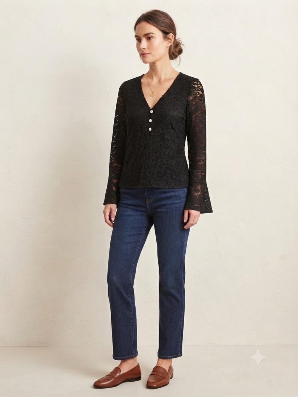 Black lace long sleeve top